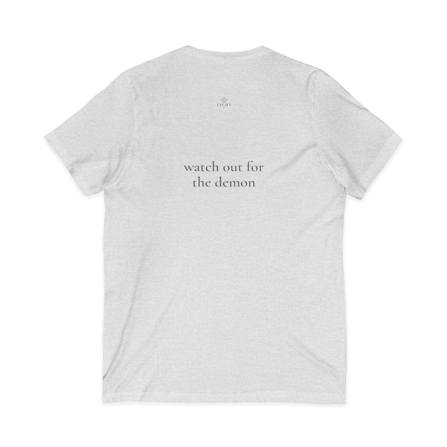 Watch out for the demon V-Neck Tee: Spooky Fashion for Halloween, Casual Wear, Gift for Friends, Witchy Style, Unisex Apparel