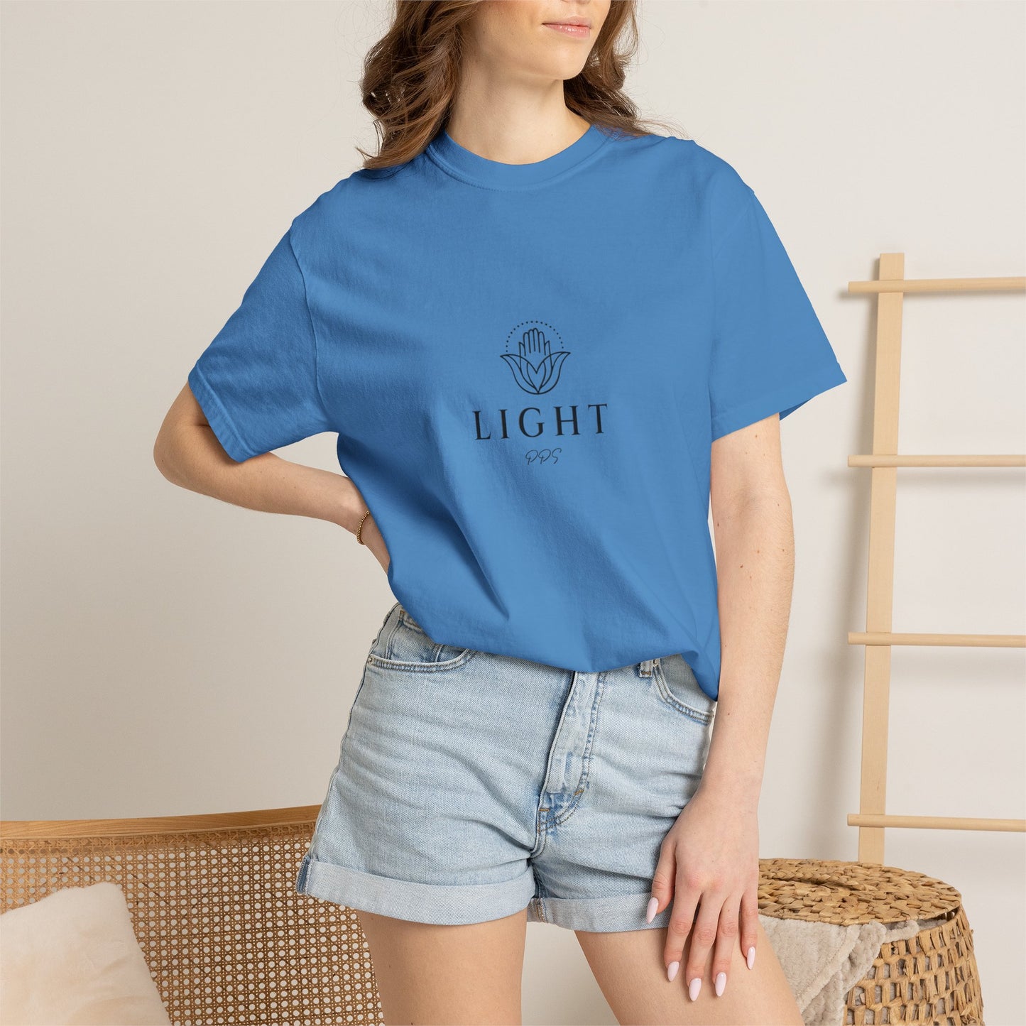Light Logo T-shirt | Minimal Hamsa Graphic, Text Backprint