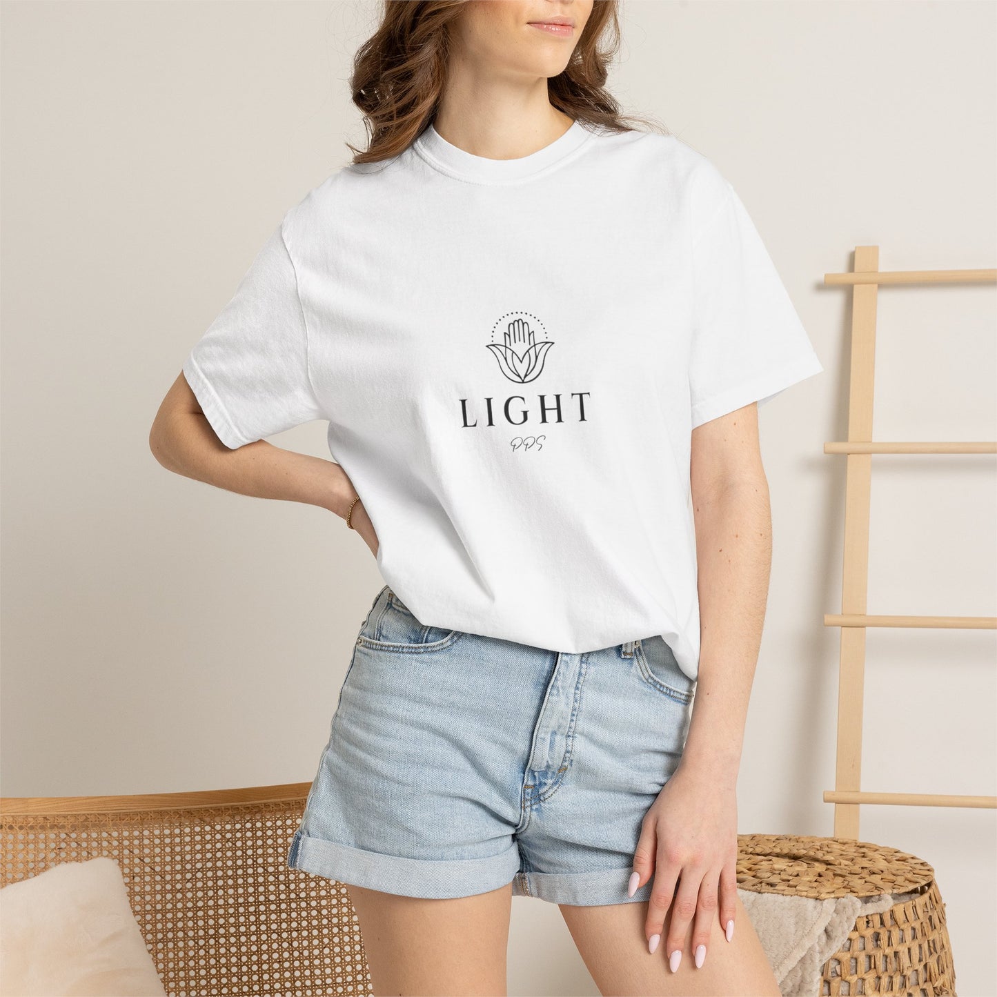 Light Logo T-shirt | Minimal Hamsa Graphic, Text Backprint