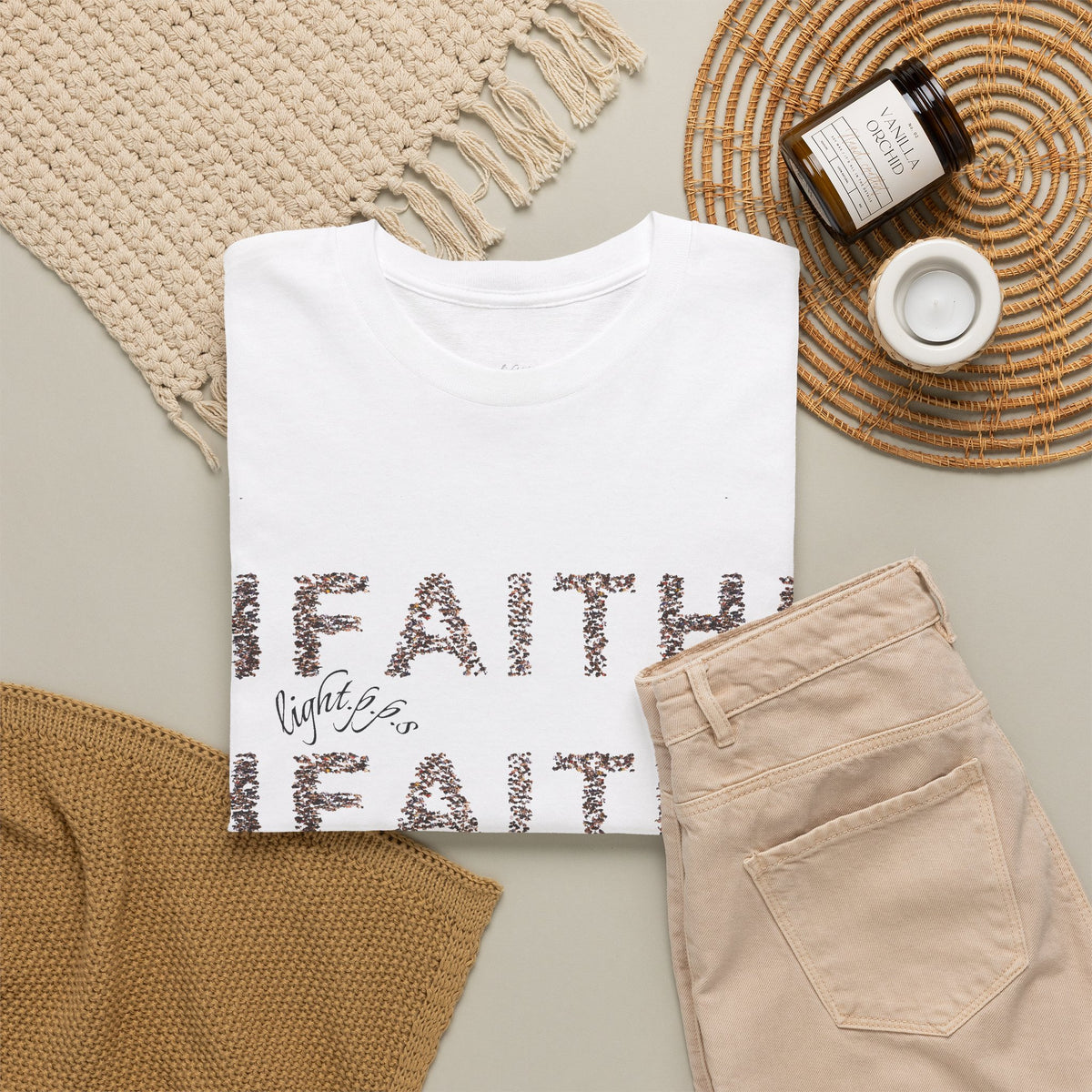 Faith Repeat Graphic Tee — “For we walk by faith” 2 Corinthians Christian T‑Shirt